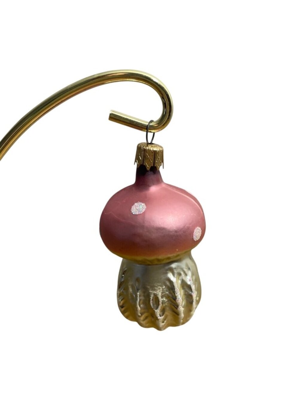 Vtg Glass Mushroom Christmas Ornament Pink Gold Hand-Painted Colombia 3” Retro